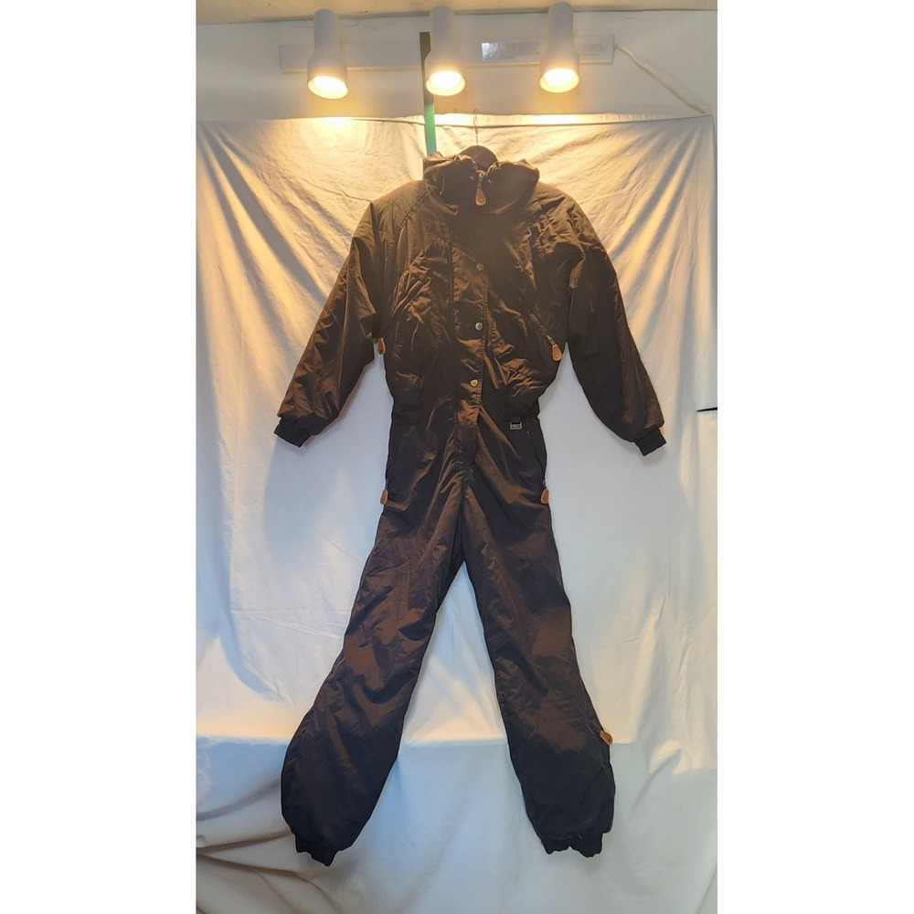 VTG WHITE FIR Snowsuit Womens Small Black Ski Suit One Piece Snow Bib Jumpsuit